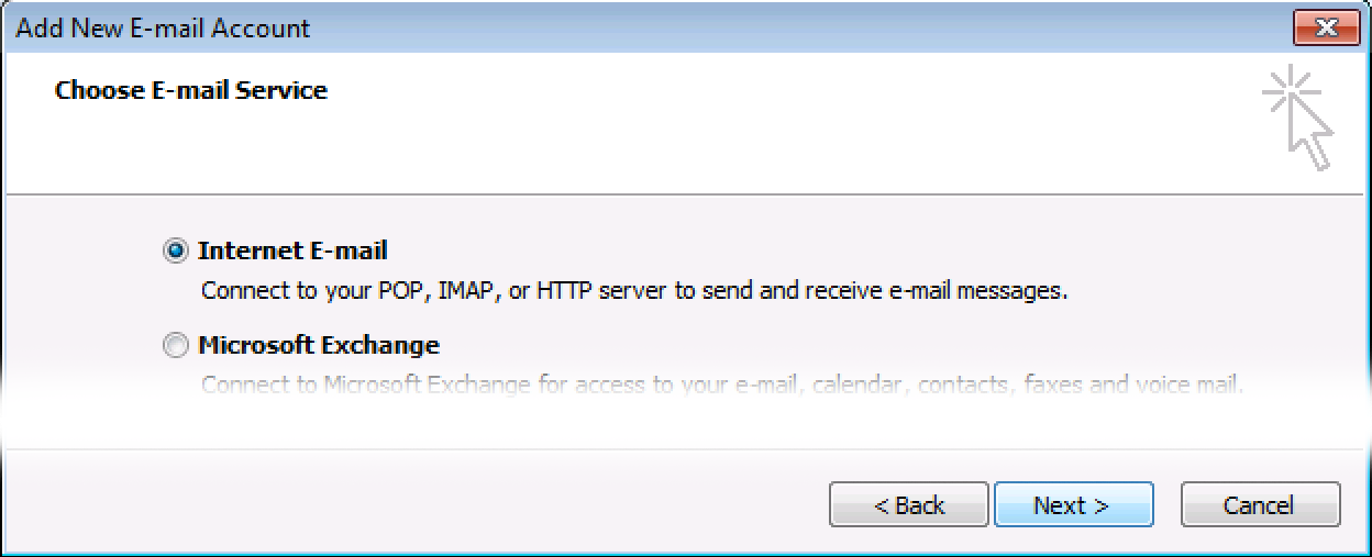 Select Internet E-mail, click Next