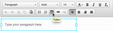 Click the table icon in the text box editor.
