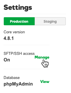 click manage to set sftp access