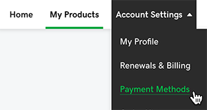 select payment methods in my account