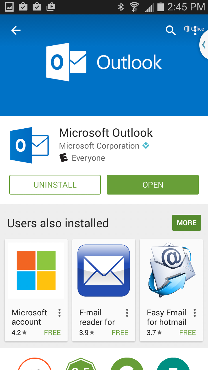 Click open on Outlook app in Play Store.